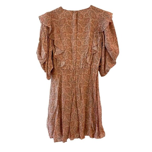 NEW THE KOOPLES Mini Silk Dress Paisley Lurex V-Neck Puff Sleeve Wrap Size 4 XL - Picture 9 of 12